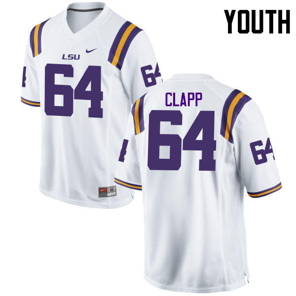 Youth LSU Tigers #64 William Clapp College Football Jerseys Game-White